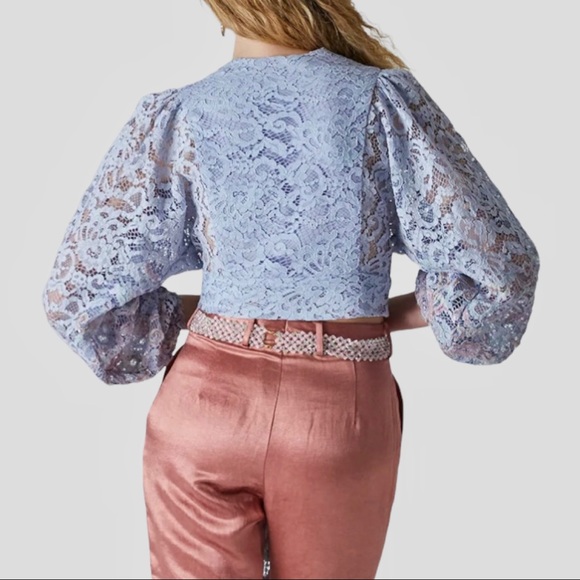 La Fuori Luna Tie Hem Wrap Top in Blue Lace. Size Small. NWOT - Picture 4 of 11